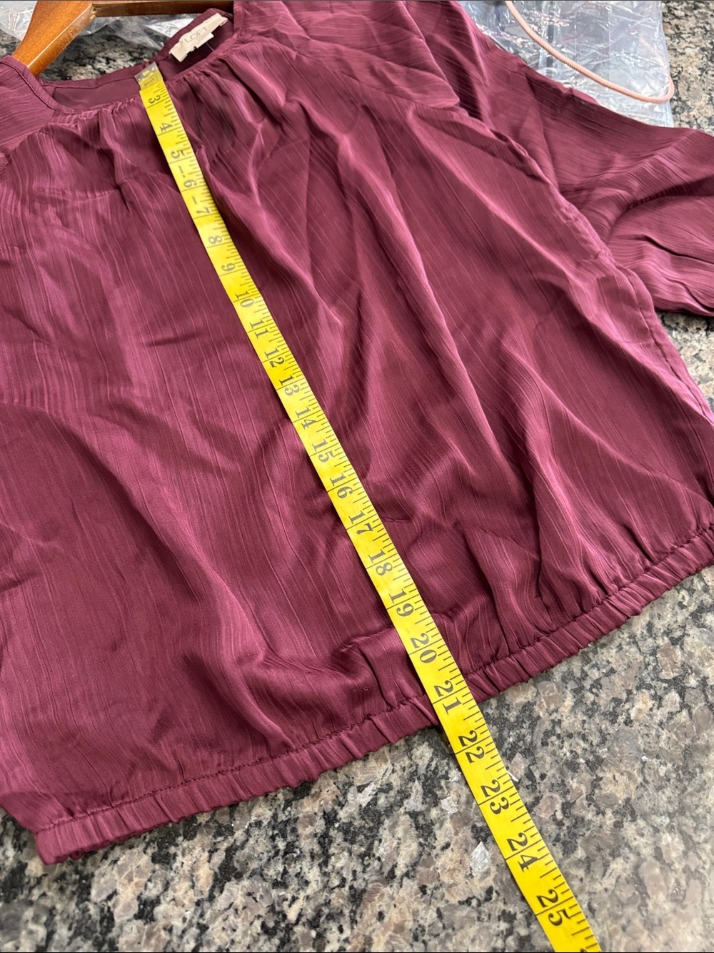 LOFT Burgundy Peasant Blouse elastic waist and cuffs NEW XSP - Picture 11 of 13